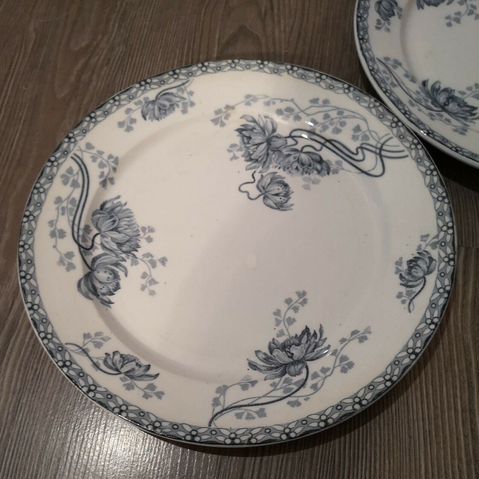 Série de 6 assiettes plates faïence Sarreguemines modèle Royat