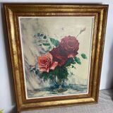 Oil on canvas, F Rembert, still life with roses