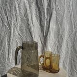 Vintage striated smoked glass carafe