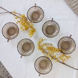 Set of 6 Art Deco dessert bowls in smoked glass.