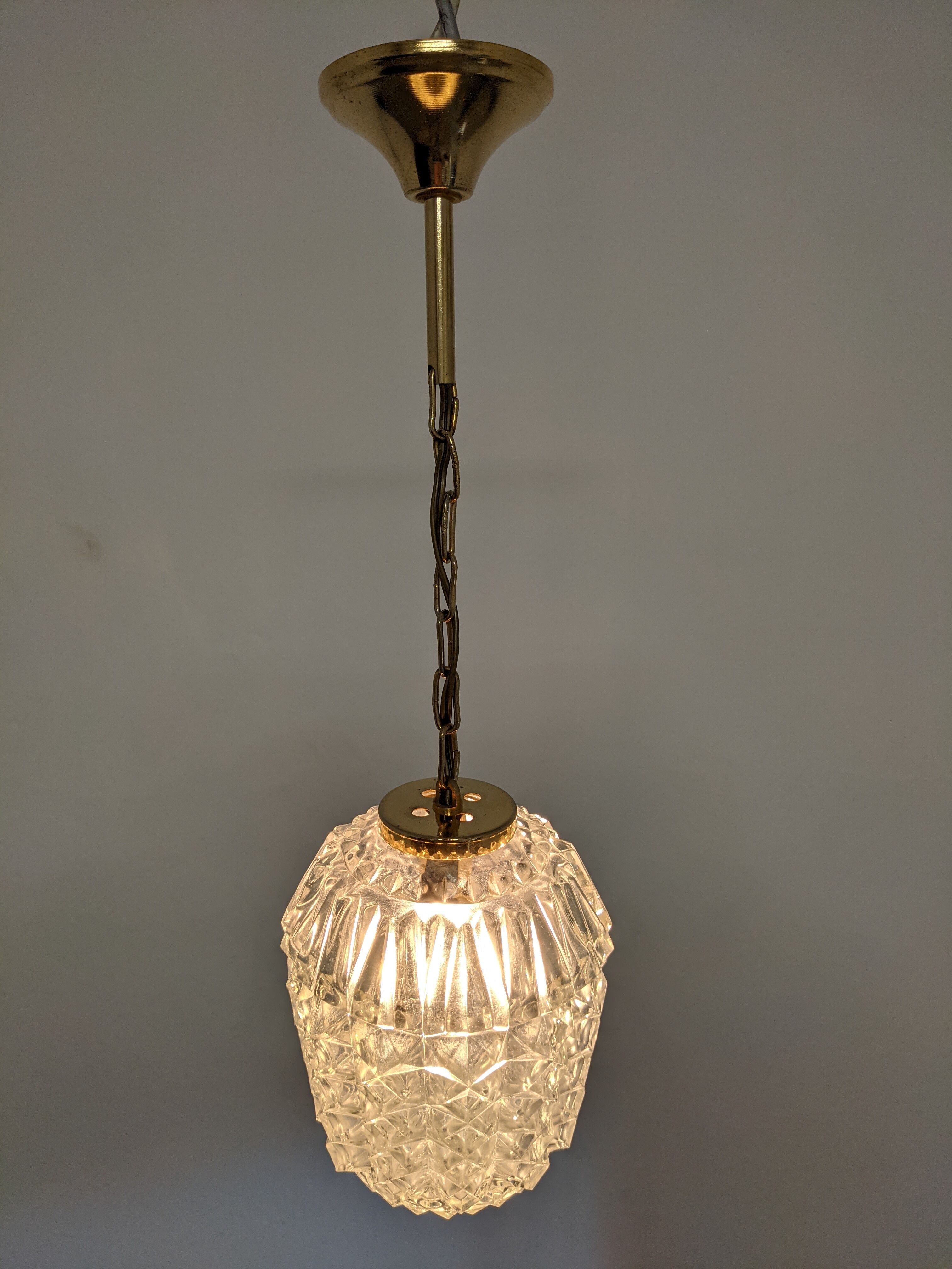 Vintage molded glass pendant lamp from the 50s/60s