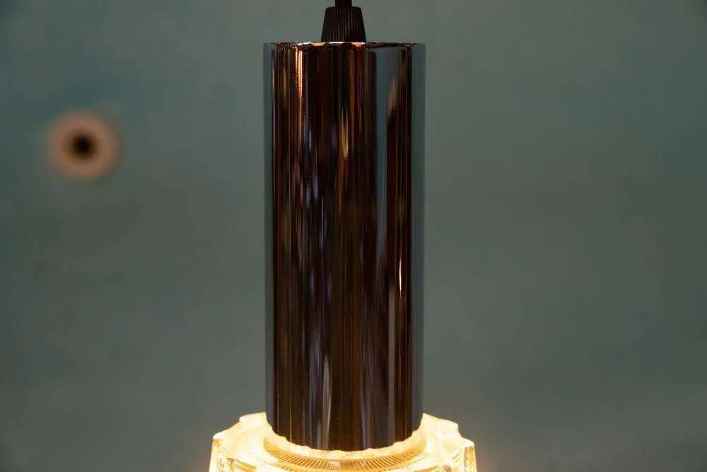 Vintage chrome and glass suspension, space age cascade lamp.