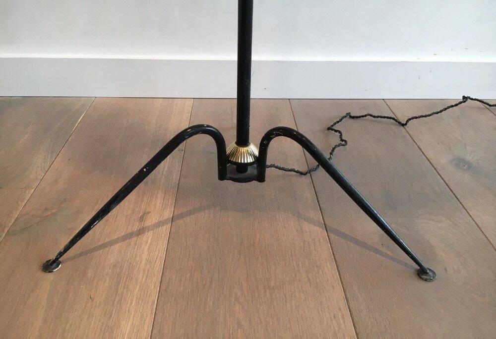 Floor lamp in black lacquered metal and brass