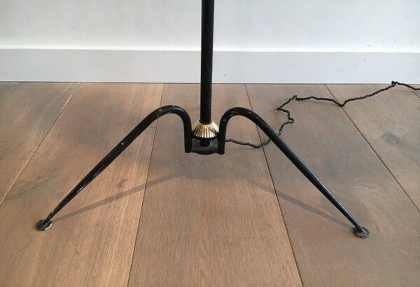 Lampadaire de parquet en métal laqué noir et laiton