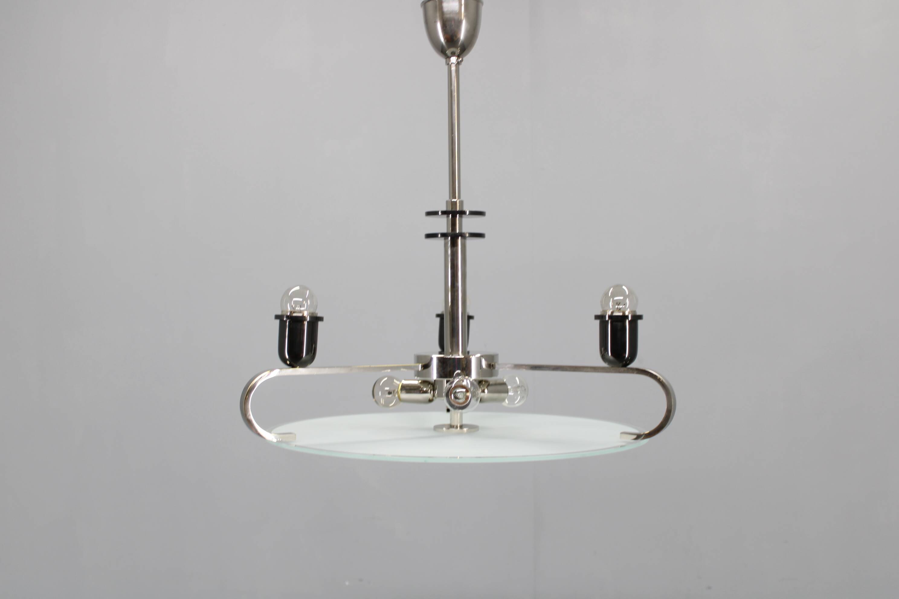 Art Deco chrome and glass chandelier, Czechoslovakia, 1930s