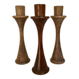 Trio of Scandinavian tulip-shaped wooden candlesticks