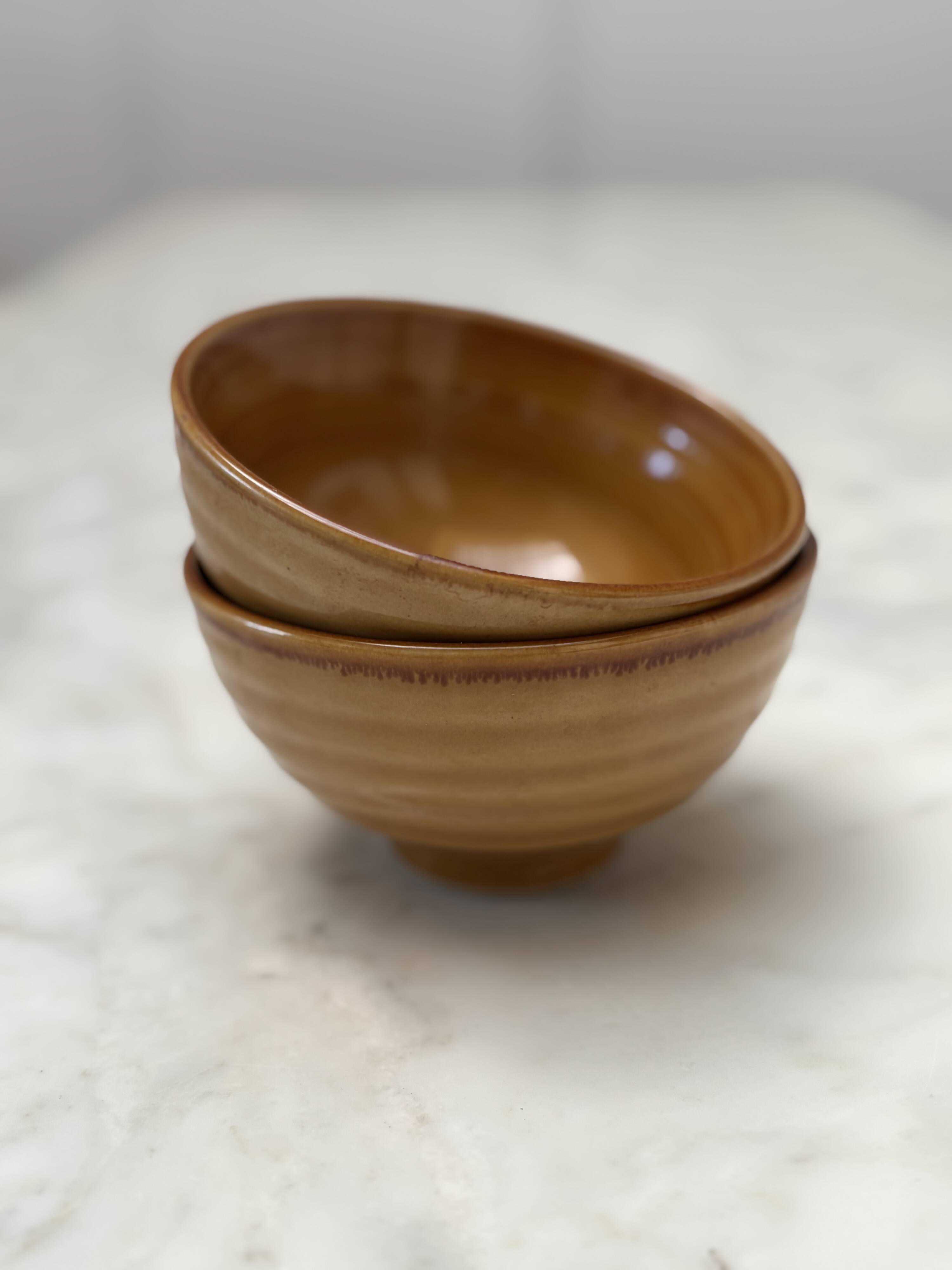 set of 2 small glazed stoneware bowls
