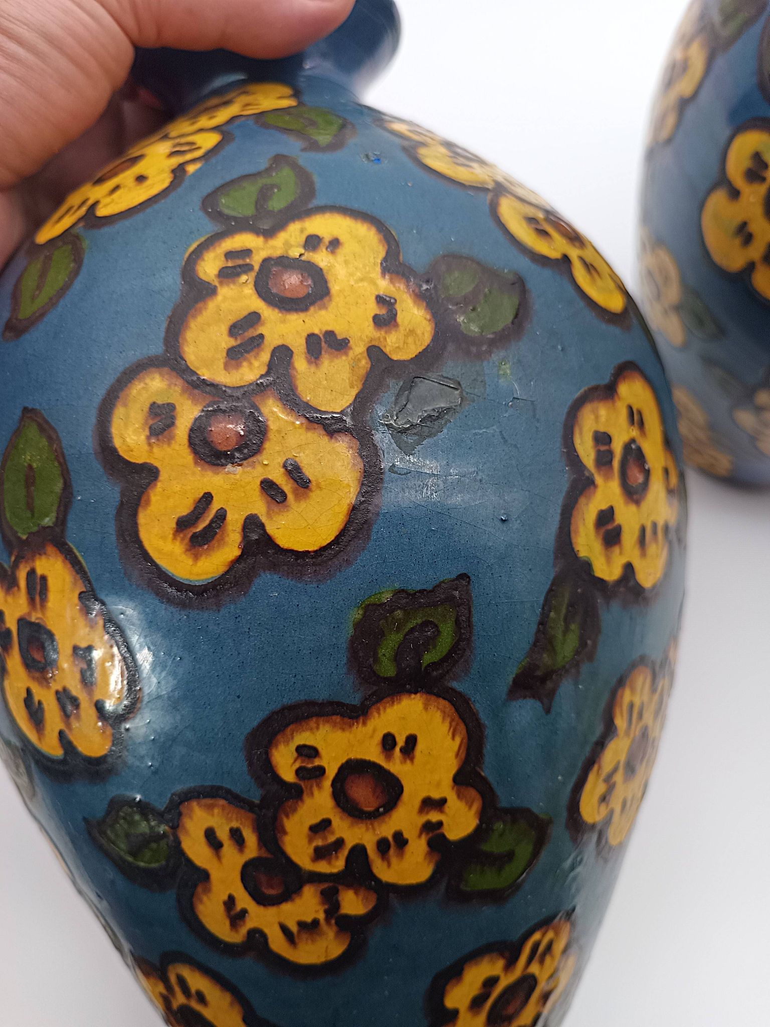 Pair of Large Art Deco Vases Émile Simonod H28cm Glazed Ceramic Blue