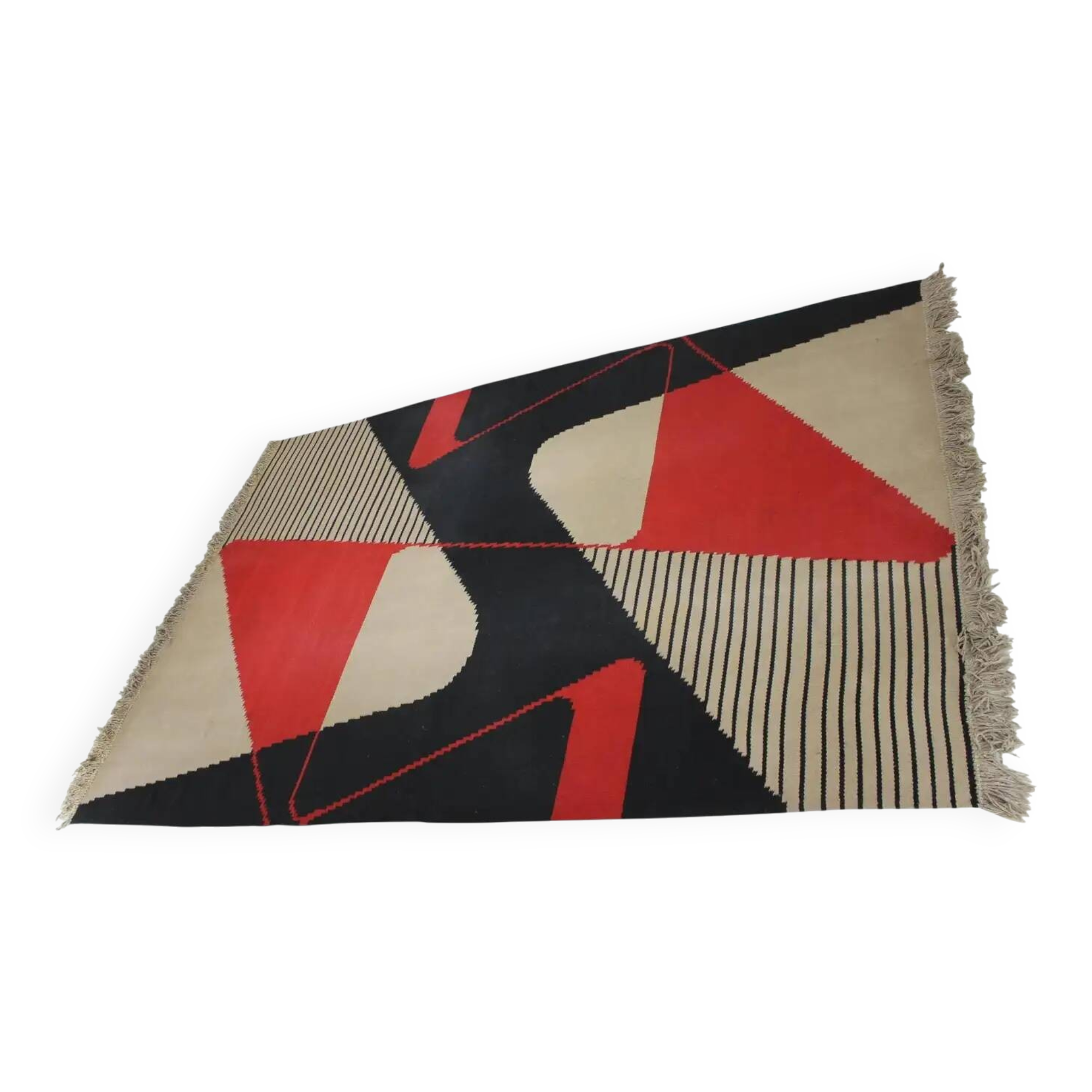 Big midcentury kilim abstract wool design geometric rug / carpet, 1960s