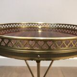 Round brass and mahogany sofa end from Jansen