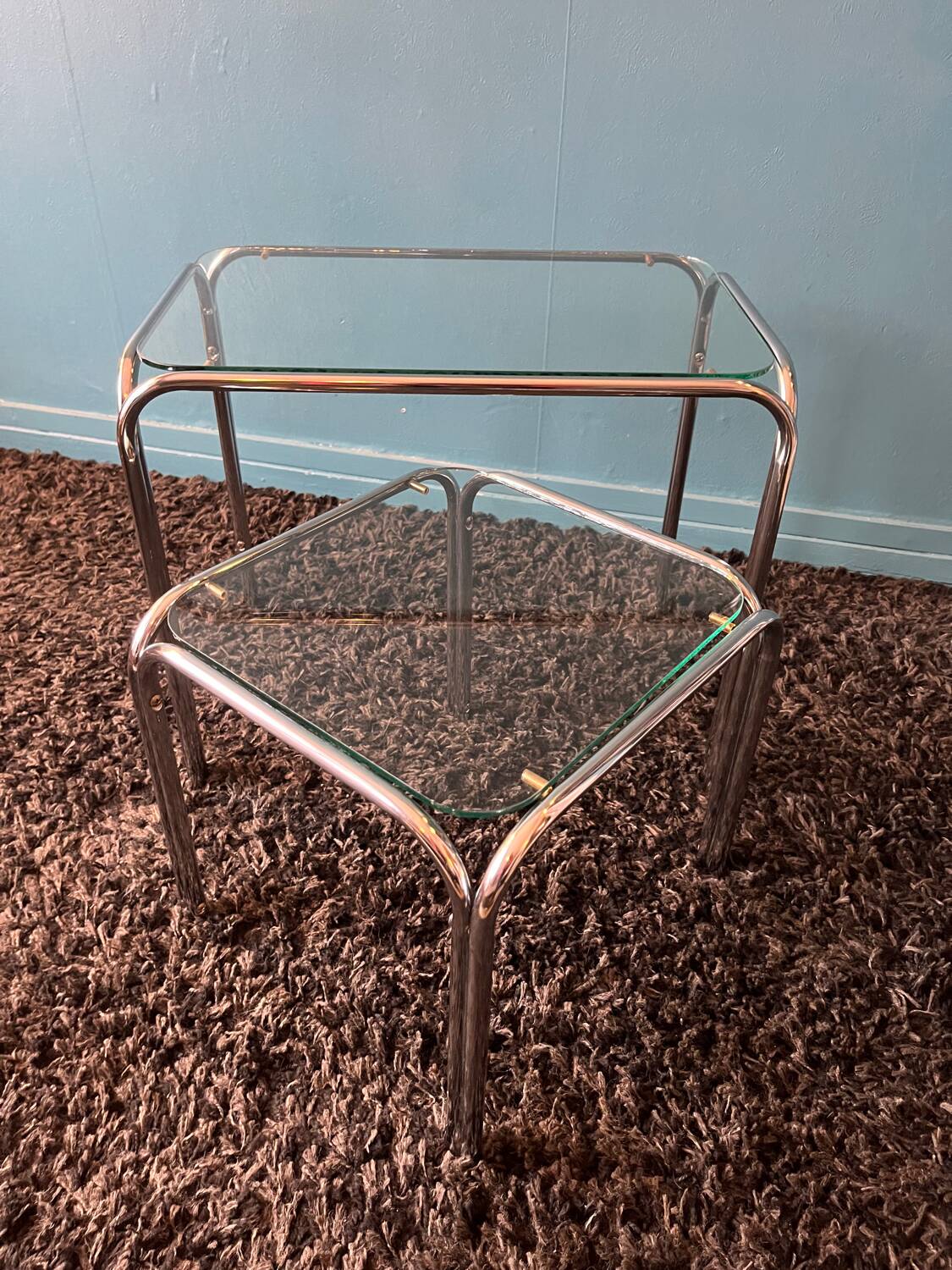 Pair of nesting tables or end of Space age sofa from the 80s