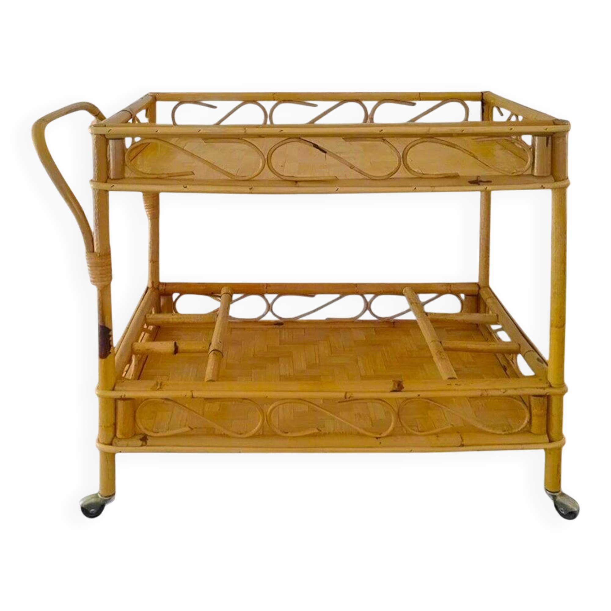 1960s Exquisite Italian Bamboo & Rattan Bar Cart by Franco Albini - Mid Cen