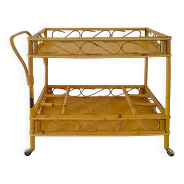 1960s Exquisite Italian Bamboo & Rattan Bar Cart by Franco Albini - Mid Cen