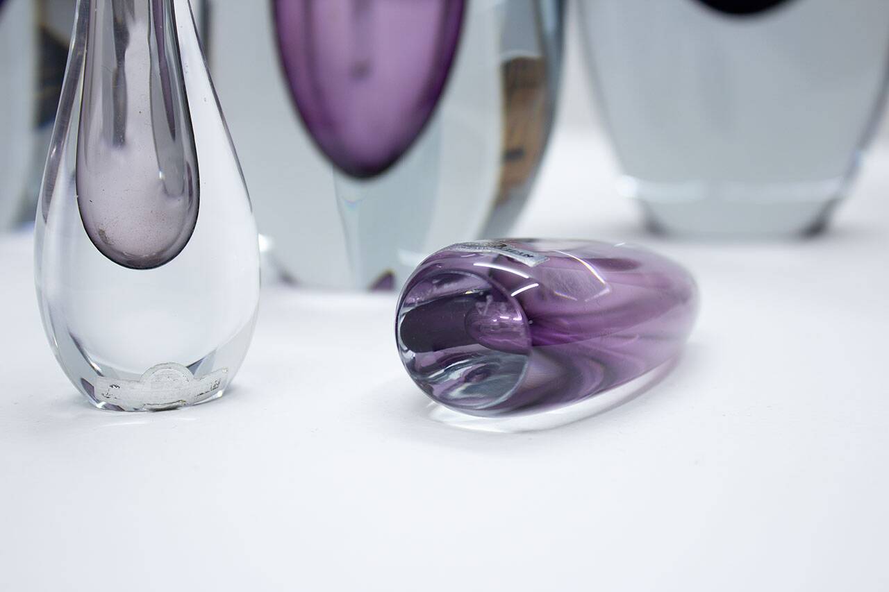 Group of 7 glass "Sommerso" vases by Strömbergshyttan, Sweden