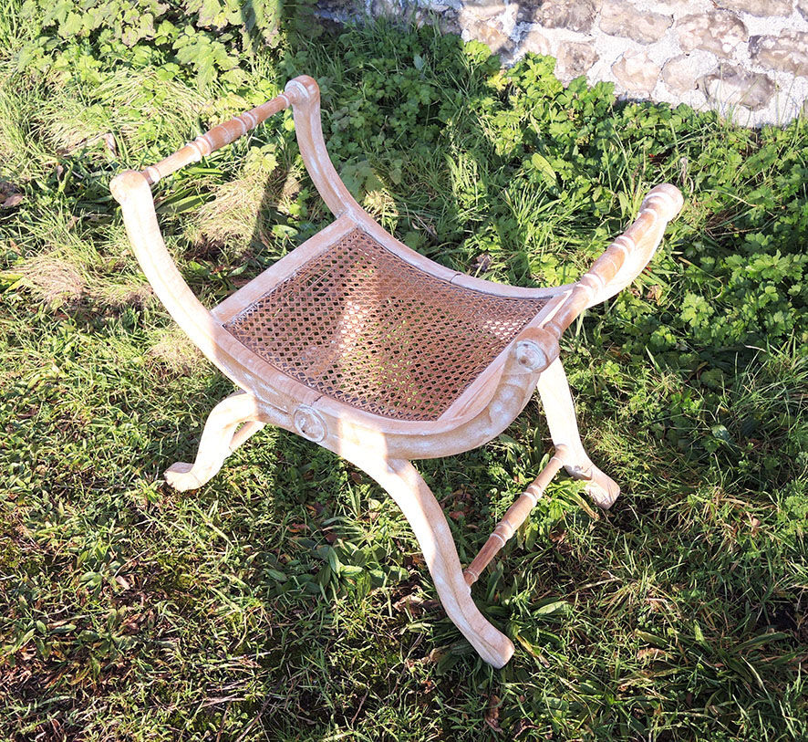 Ancien siège curule bois & cannage