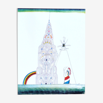 Affiche originale, cca 1965 Saul Steinberg - Chrysler Building