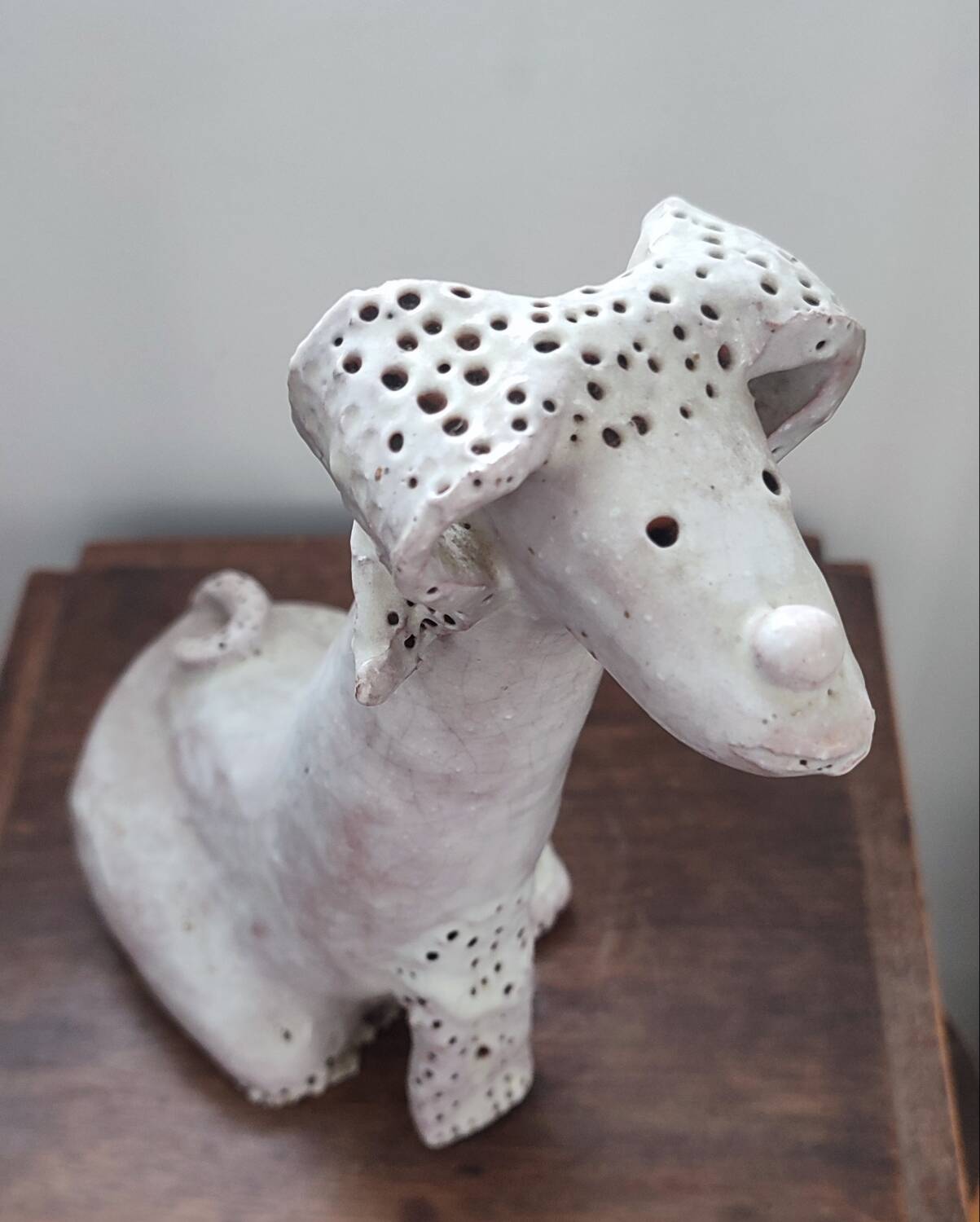 Antique zoomorphic sculpture in glazed terracotta