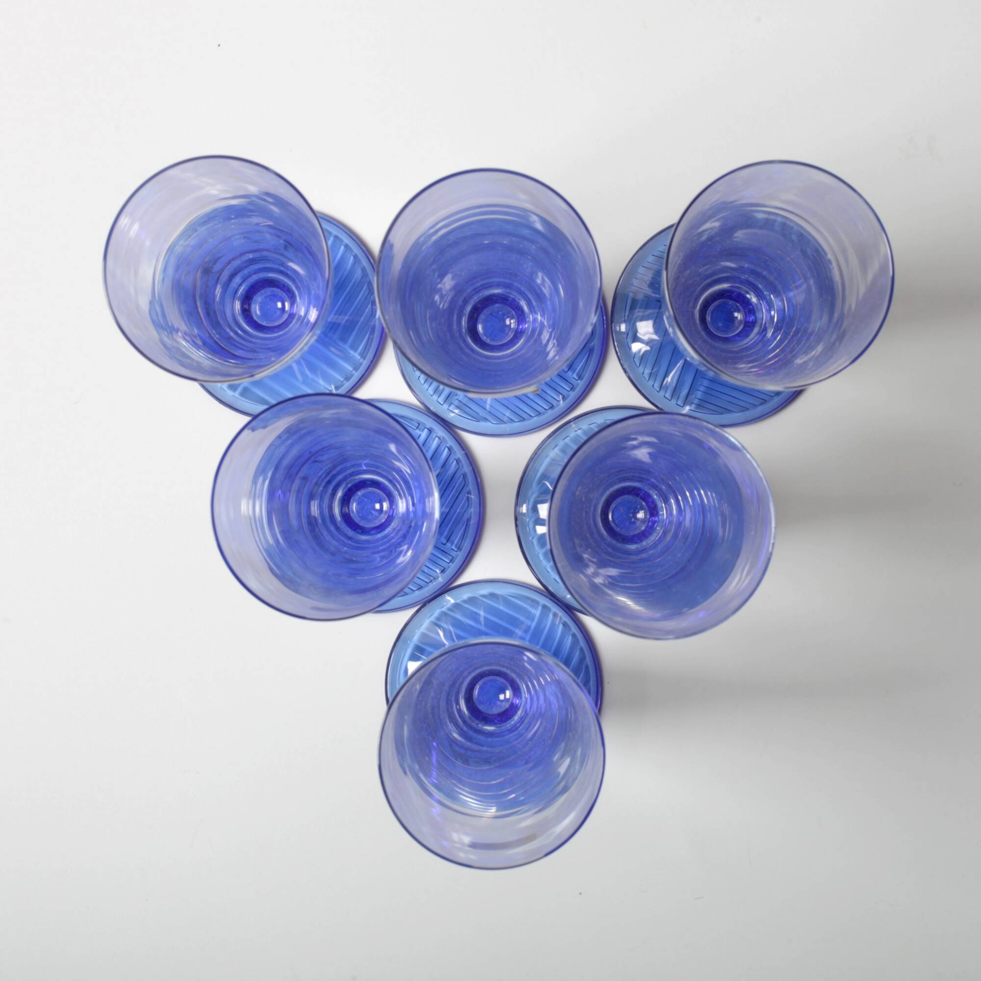 Set of 6 Vintage Blue-Footed Glasses /Rare Tall Tumblers / Zwiesel Glas / G