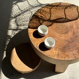 Quadripod coffee table in solid wood monoxyl natural color (dark)