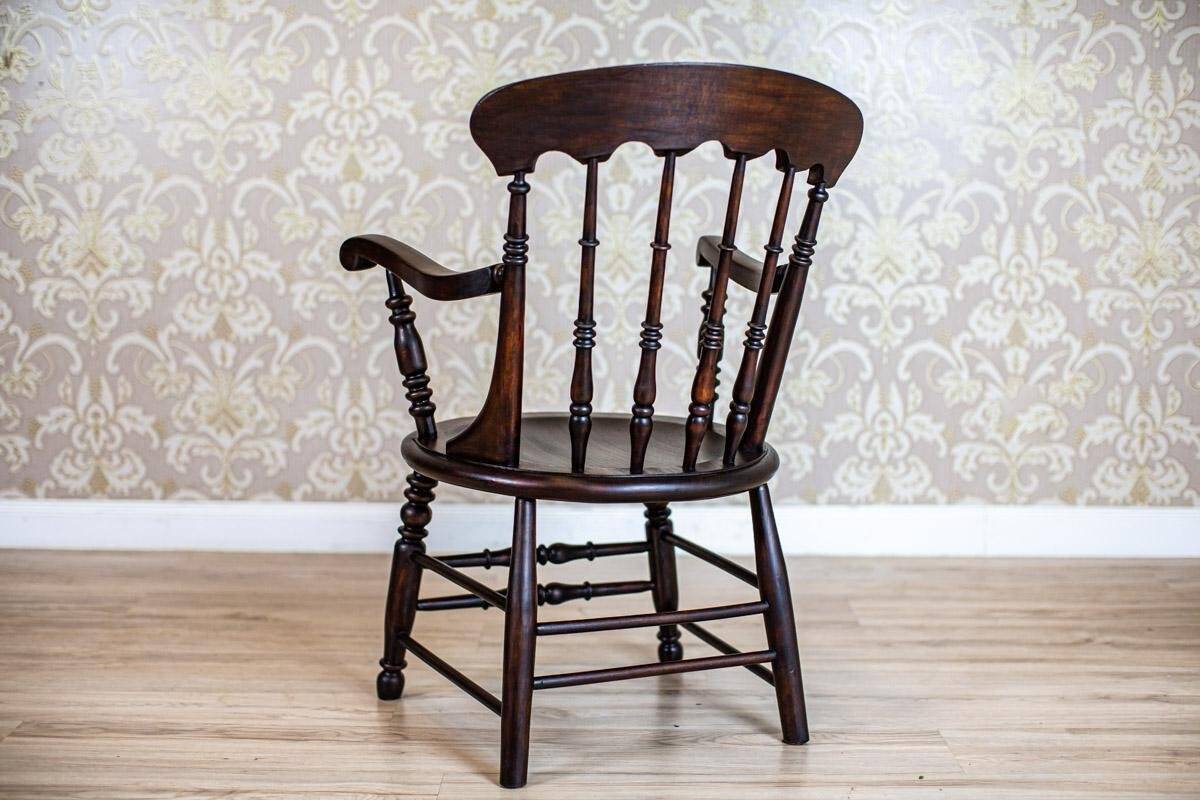 19th-Century English Beech Wood Armchair in Dark Brown, 1970s