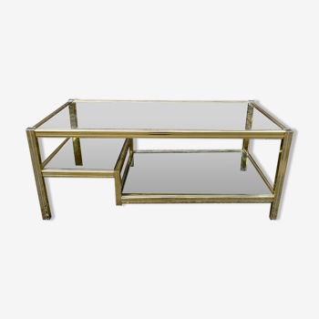 2-level coffee table Roche Bobois Hollywood Regency style brass and glass 70s