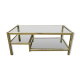 Table basse à 2 niveaux Roche Bobois style Hollywood Regency en laiton et verre années 70