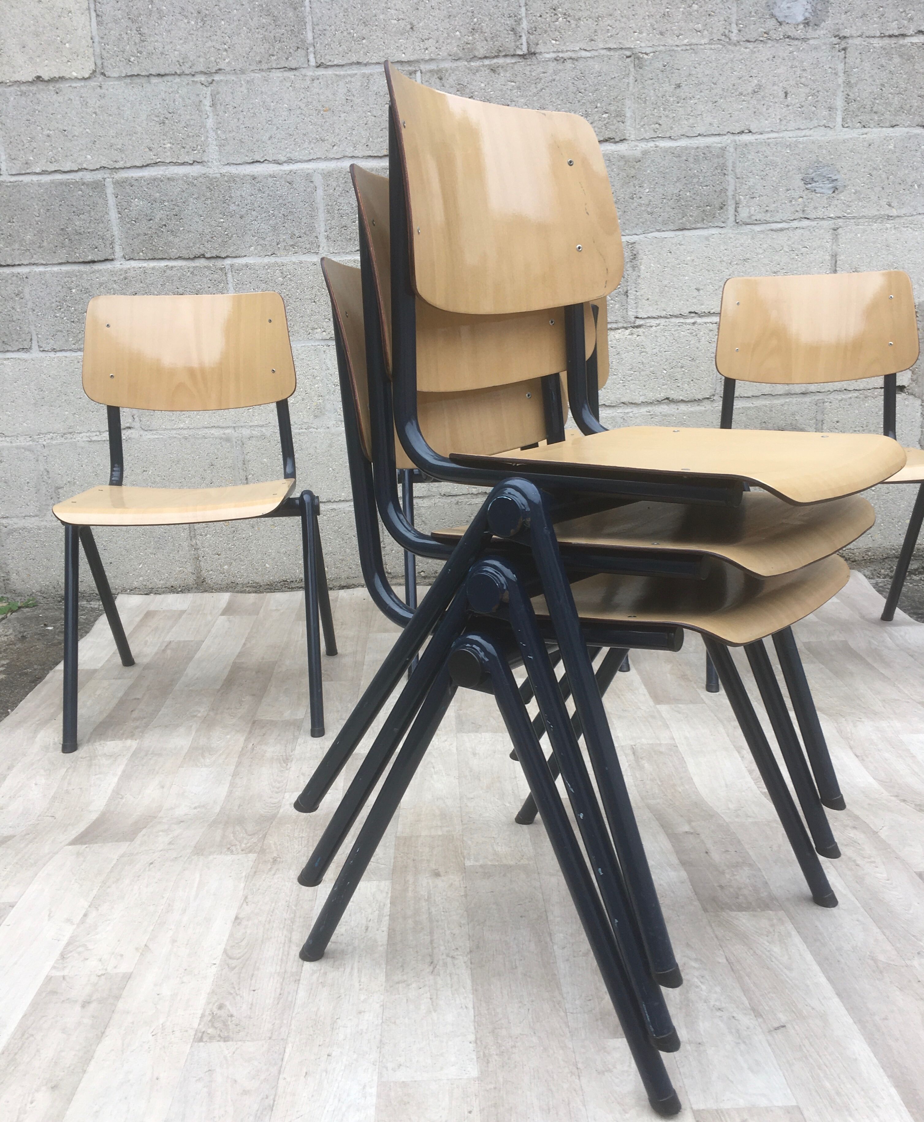 Lot de 6 chaises vintage Galvanitas couleur crème