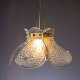 Swedish pendant with glass leaf shades and a center shade of amber coloured