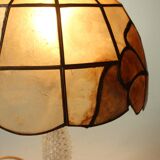 Mid Century handmade table lamp Tiffany Style, made of  mother of pearl, glass and metal, vintage