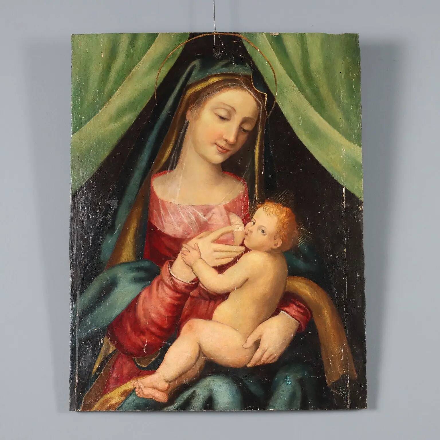 Ancient painting of the Virgin Mary with the Child Jesus, 16th century.