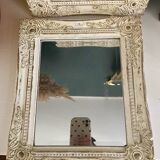 Set of two pretty mirrors in white, beige, and gold tones. Bohemian