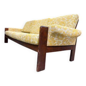 Canapé vintage en bois - fauteuil jaune