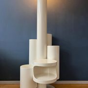 White floor lamp "Close Encounter" and plant stand by Kerst Koopman