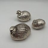 Salière poivrier et moutardier oiseaux en métal argenté style Gucci