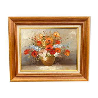 Huile sur toile sanders edmond 1898 1961 bouquet de fleurs cadre bois