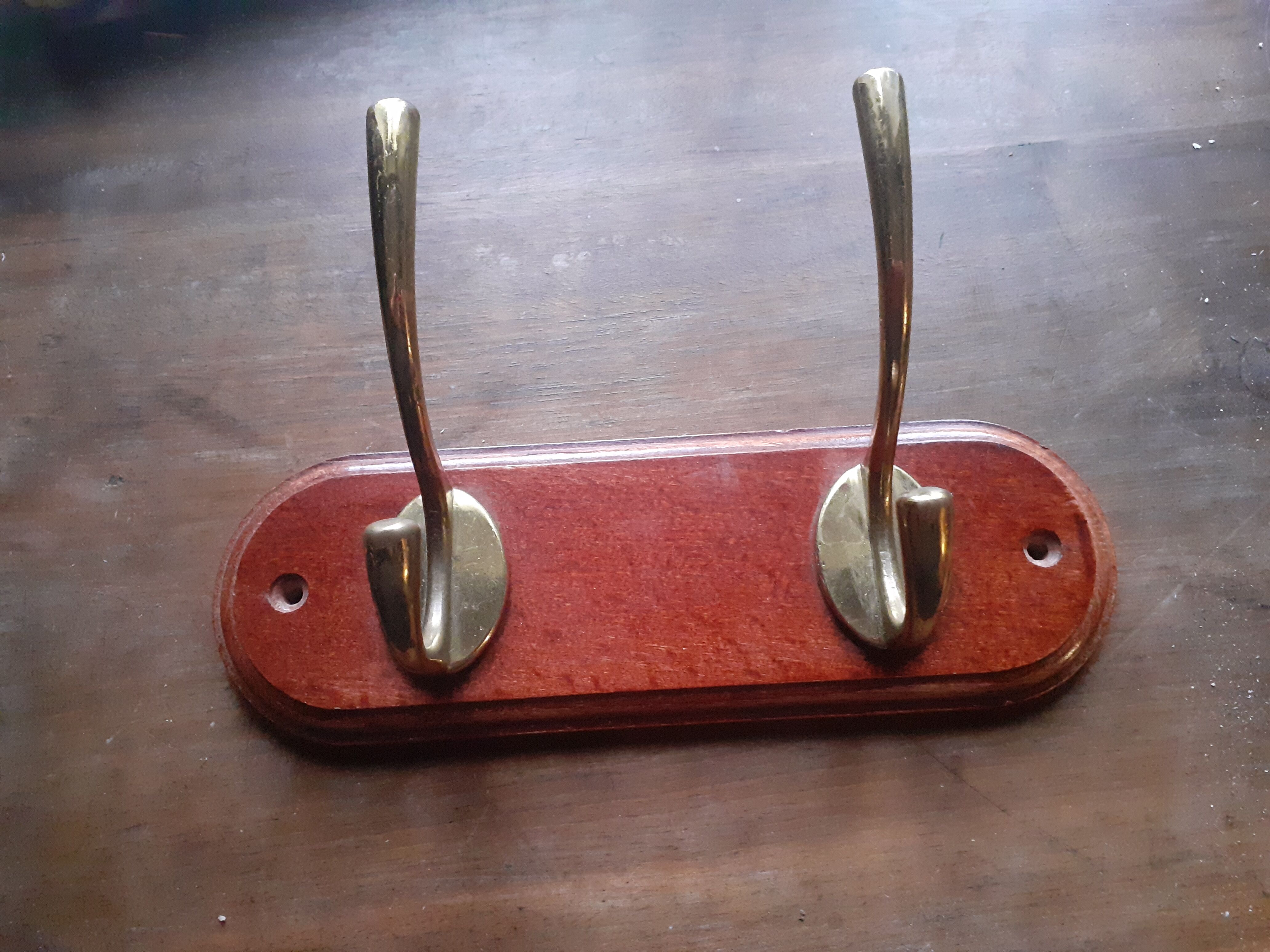 Hook 2 hooks wood and brass