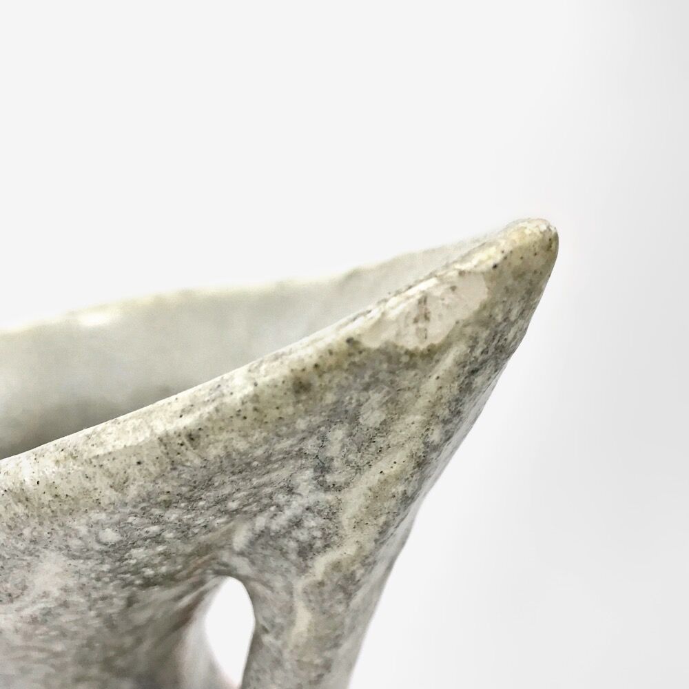 Large asymmetrical vase Vallauris pearl grey and enamelled orange