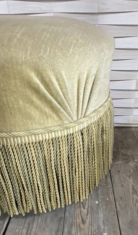 Vintage pouf, velvet, pale green, 50s