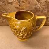 Old barbotine pitcher sarreguemines yellow ceramic squirrel decor