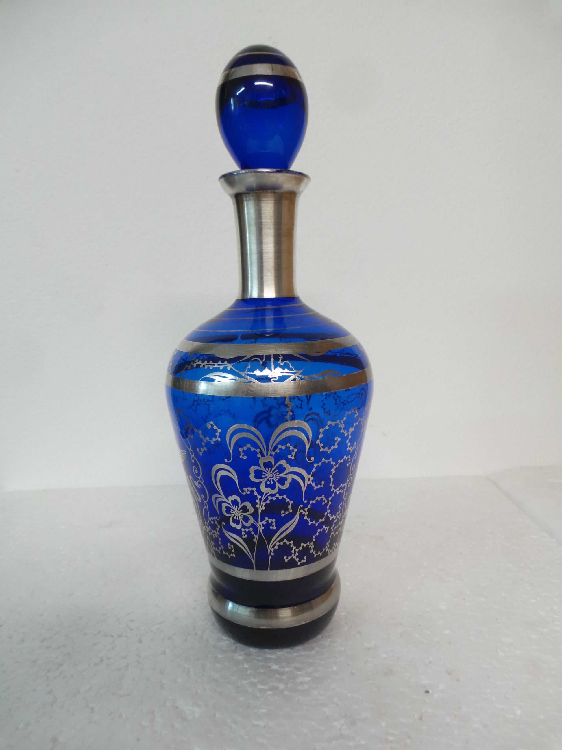 Blue crystal carafe with silver