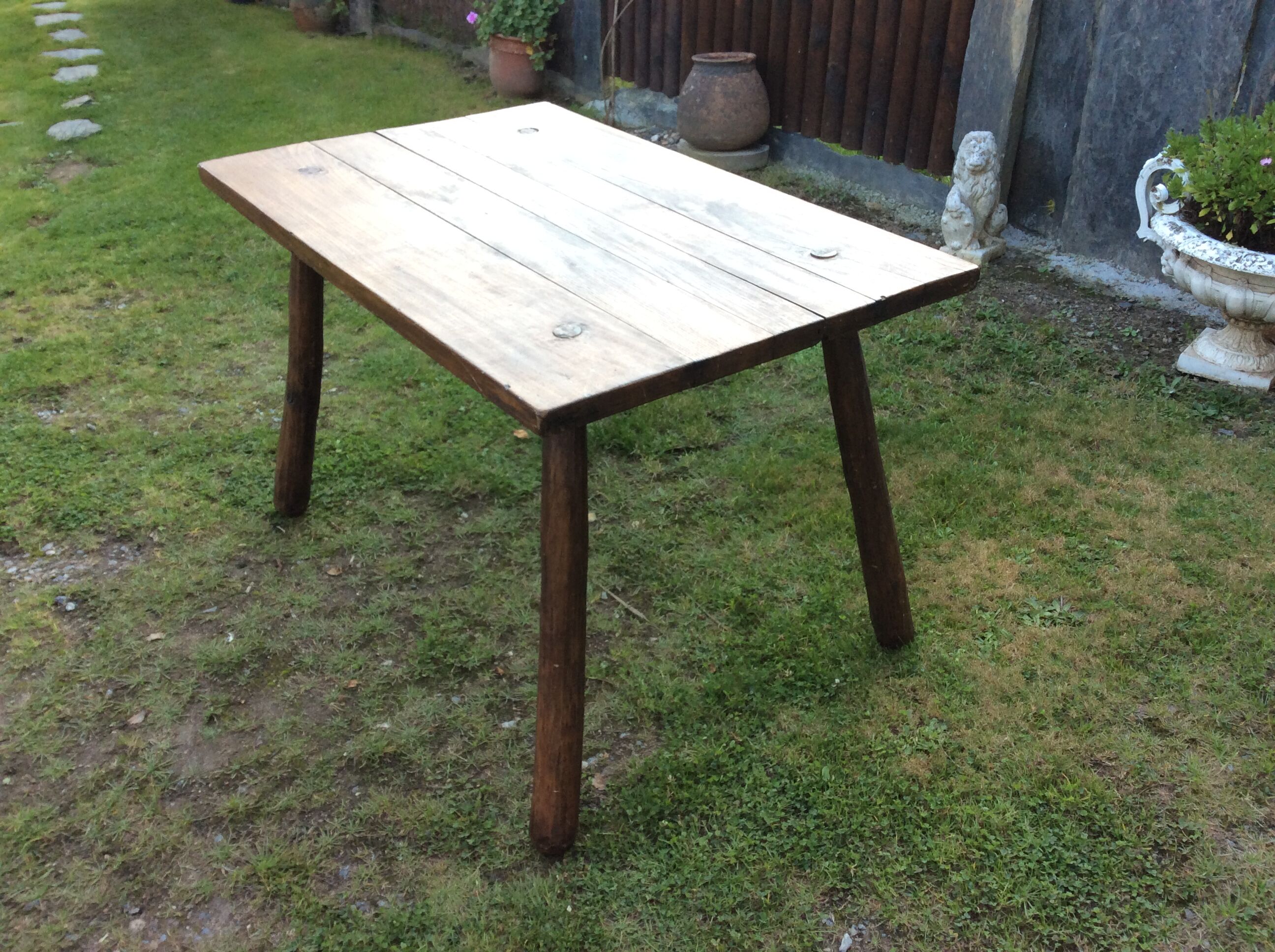 Brutalist vintage table in solid oak