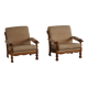 Mid-20th century, pair of armchairs by Henning Kjærnulf, oak and alcantara, 1960s.
