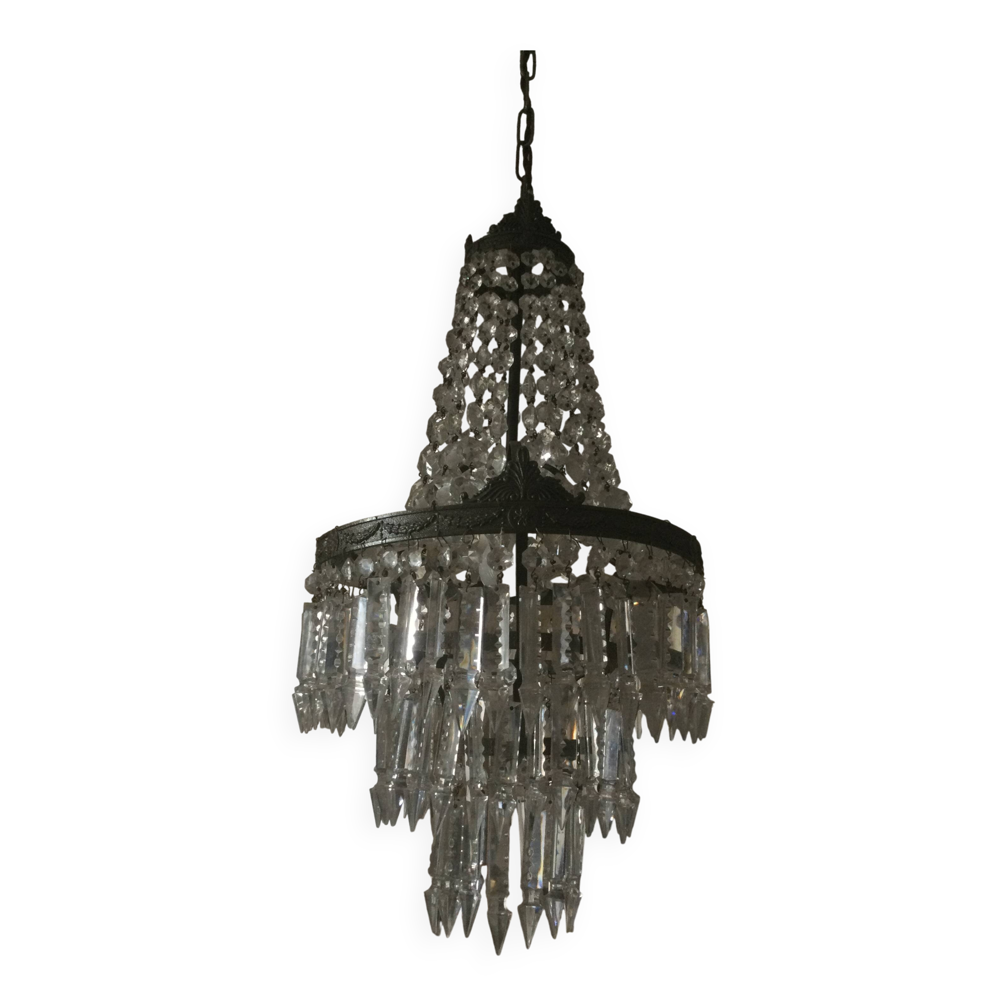 Lustre montgolfière ancien à pampilles