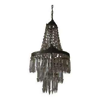 Lustre montgolfière ancien à pampilles