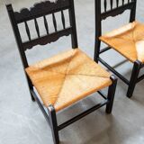 2 low bedroom chairs in hand-woven rice straw, 1950s/1960s