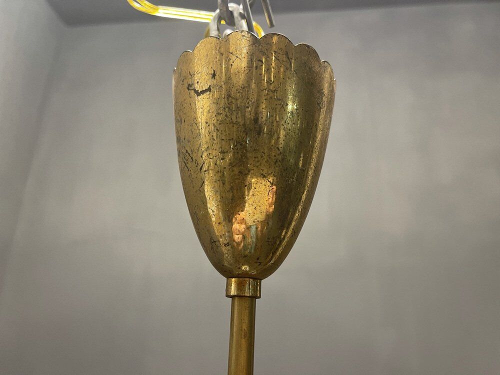 Opaline Glass Pleated Light Pendant, 1950s