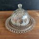 Vintage glass cheese dome with its plate, 1950s.