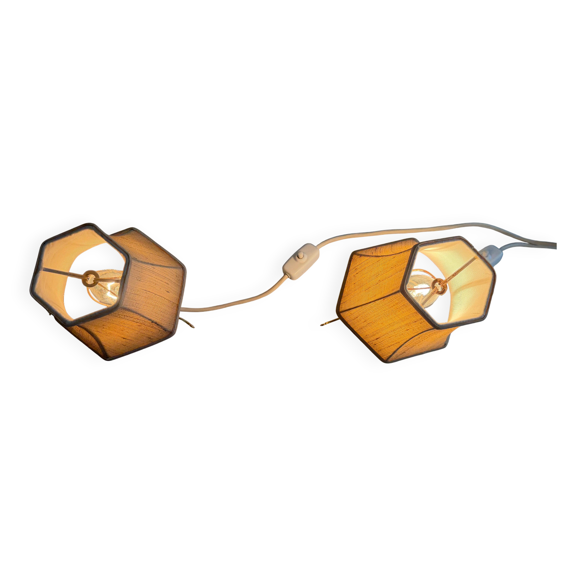 Paire de lampes de chevet du milieu du siècle en laiton et abat-jour en tissu, années 1960, Allemagne