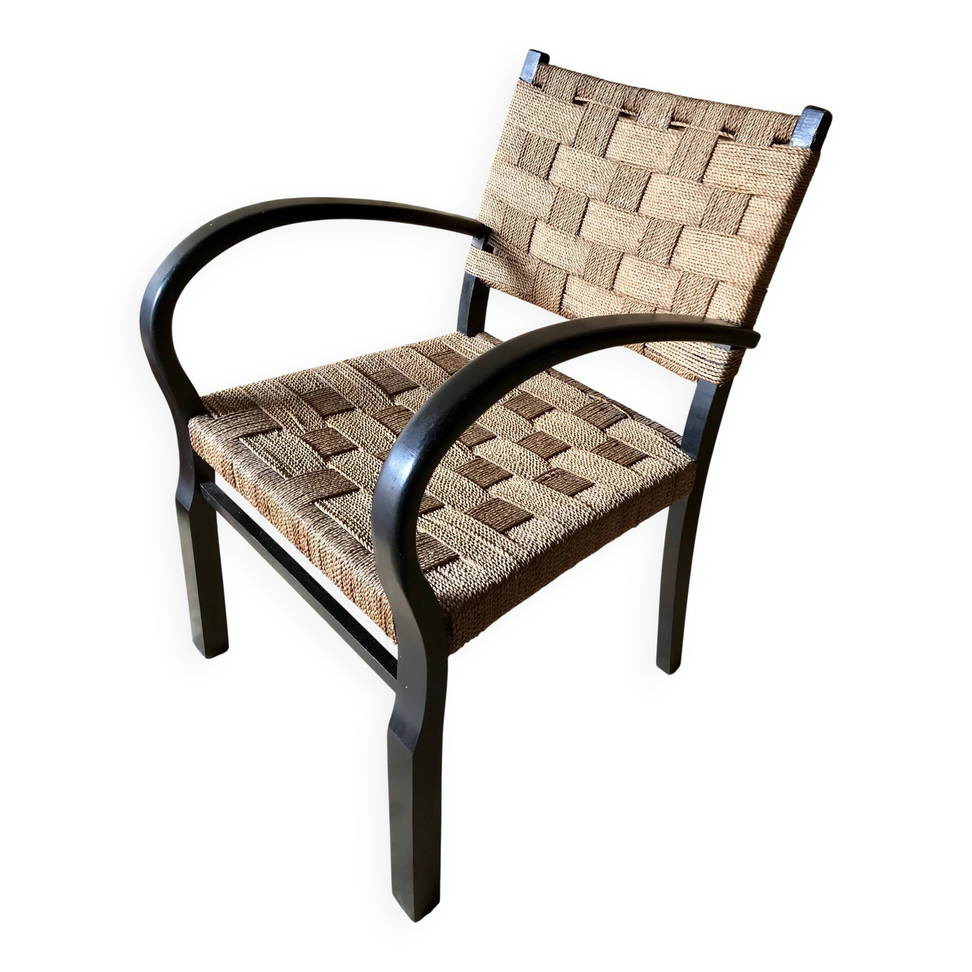 Vintage armchair with woven cord and wooden frame, Axel Larsson, circa 1960.