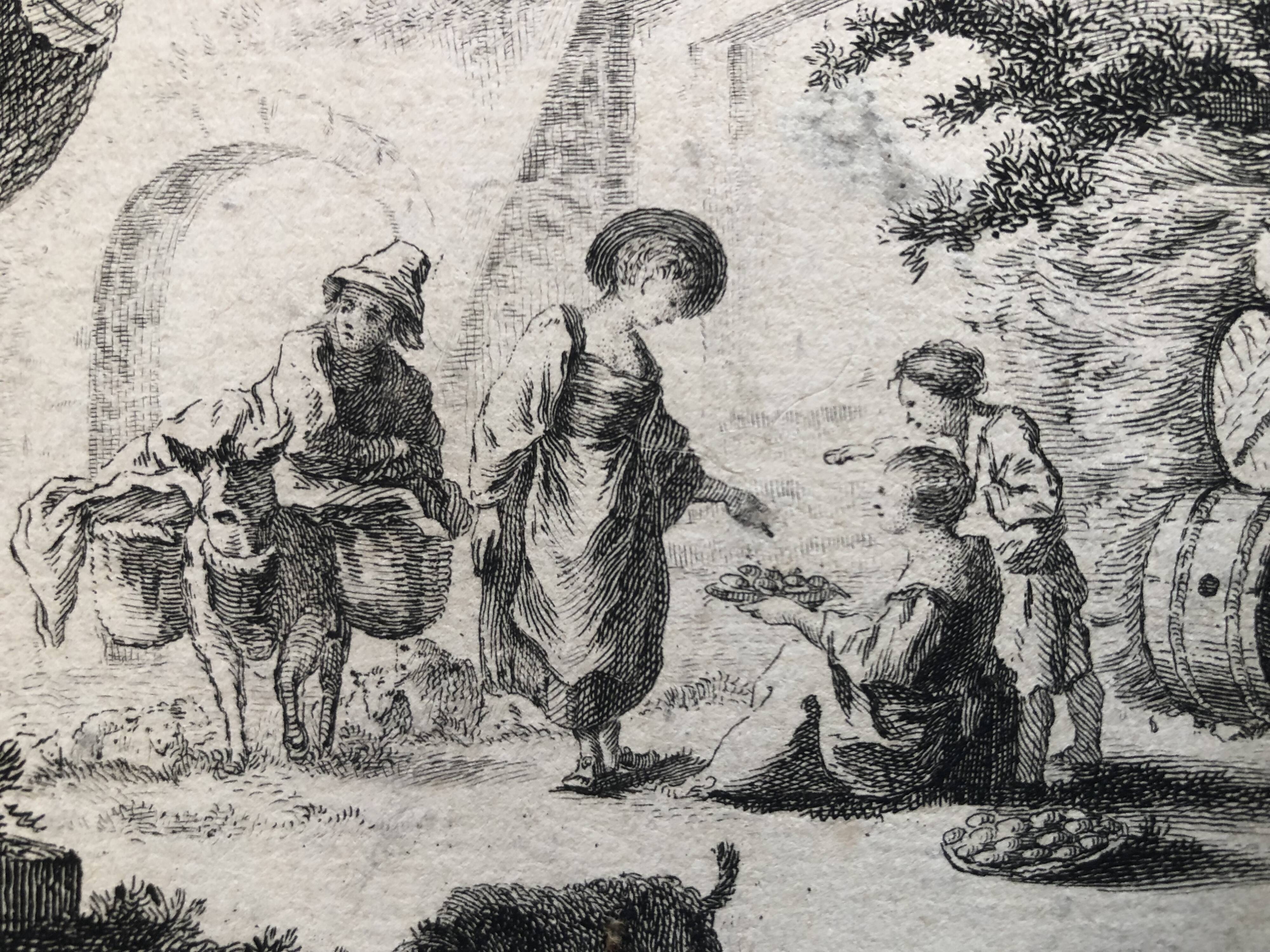 18th century forged water engraving children on the farm engraved by le prince circa 1750, printer basan n° 12